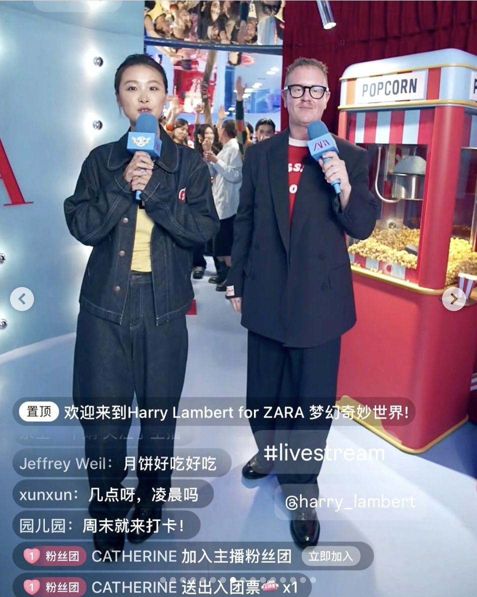 Harry Lambert Livestreaming from Zara pop up Shanghai